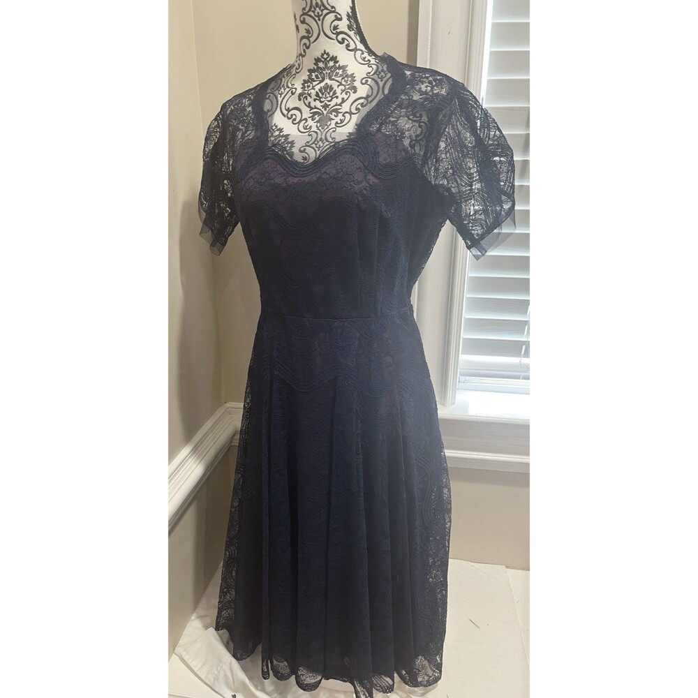 VTG 50’s Cocktail Prom Blue Lace Purple Taffeta Dress Womens Handmade*Flaw - Picture 7 of 16